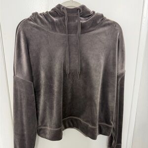 American Eagle Outfitters Offline suede hoodie in a pewter color.